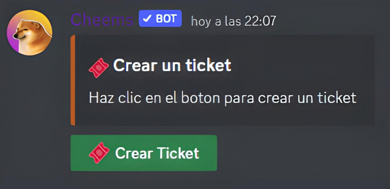 ejemplo del botón de crear tickets del sistema de tickets